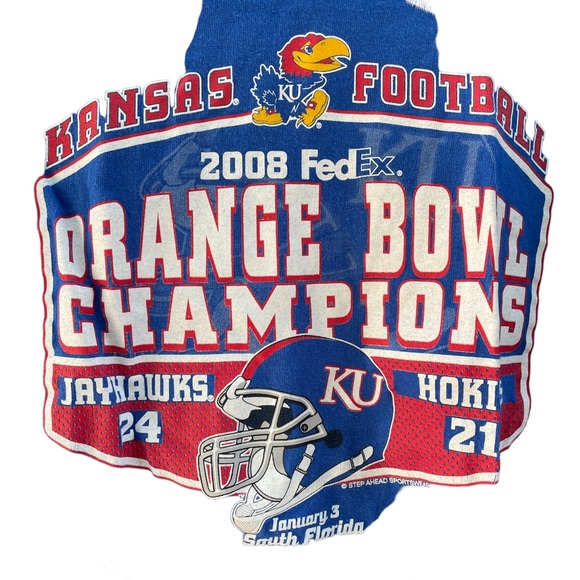Step Ahead Sportswear KU Jayhawk 2008 Orange Bowl Win Short Sleeve Tee Medium - Picture 2 of 5